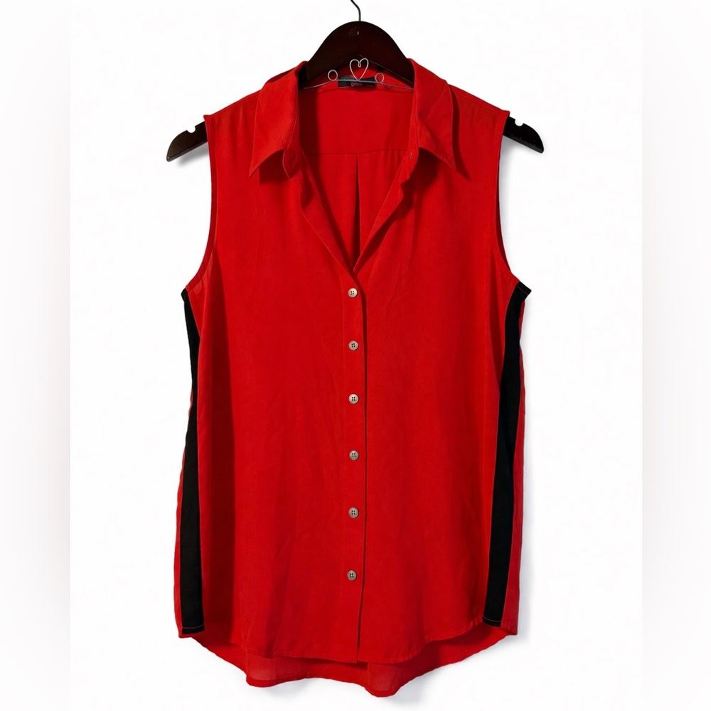 Vince Camuto Red Black Sleeveless Button Front Blouse Top Women’s Medium NWOT